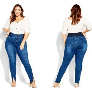 City Chic Women's Skinny Jeans Harley Split‎ Cuff Hem Stretch Cotton